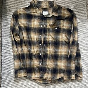 Men's Plaid Button-Up Shirt/Flannel - Tan & Navy
